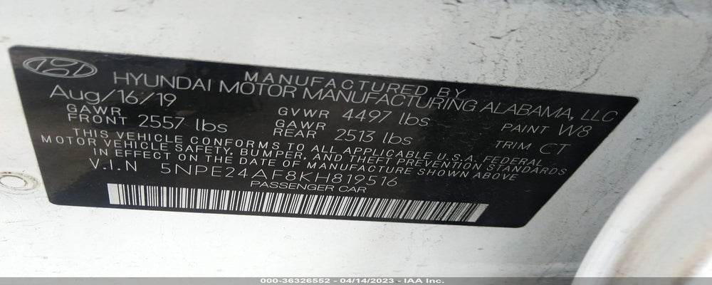 5NPE24AF8KH819516 2019 HYUNDAI SONATA photo no. 9
