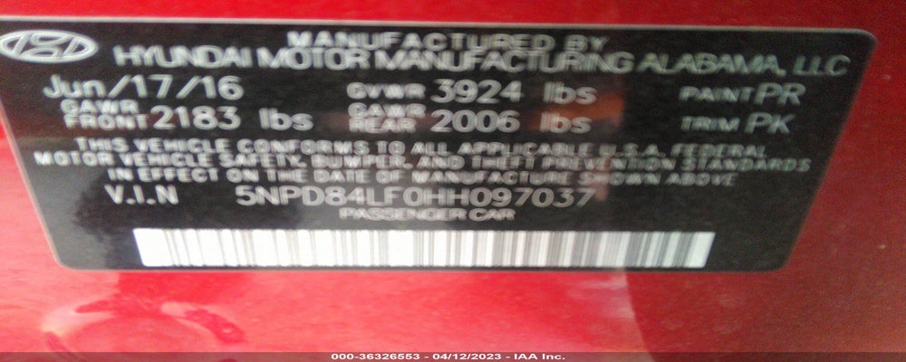 5NPD84LF0HH097037 2017 HYUNDAI ELANTRA photo no. 9