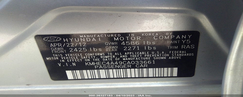 KMHEC4A49CA033661 2012 HYUNDAI SONATA photo no. 9