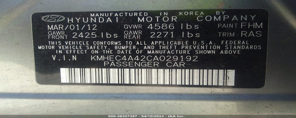 KMHEC4A42CA029192 2012 HYUNDAI SONATA photo no. 9