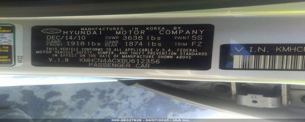KMHCN4ACXBU612356 2011 HYUNDAI ACCENT photo no. 9