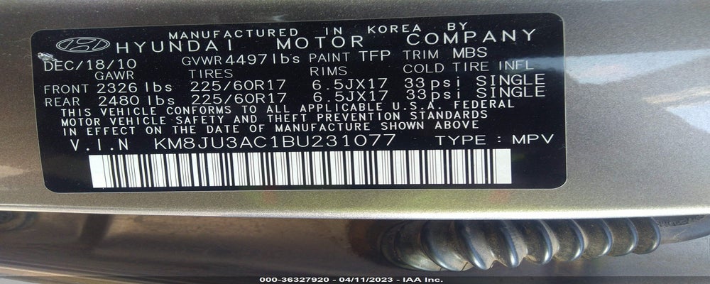 KM8JU3AC1BU231077 2011 HYUNDAI TUCSON photo no. 9