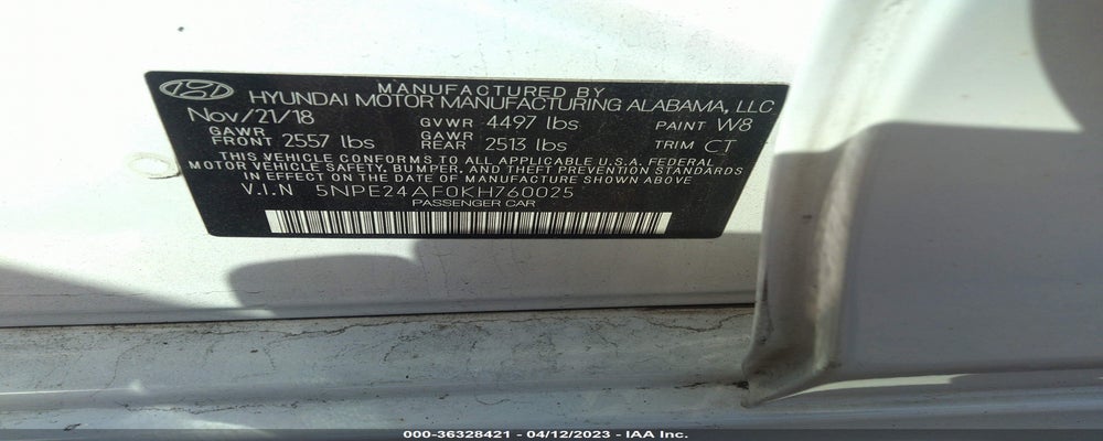 5NPE24AF0KH760025 2019 HYUNDAI SONATA photo no. 9