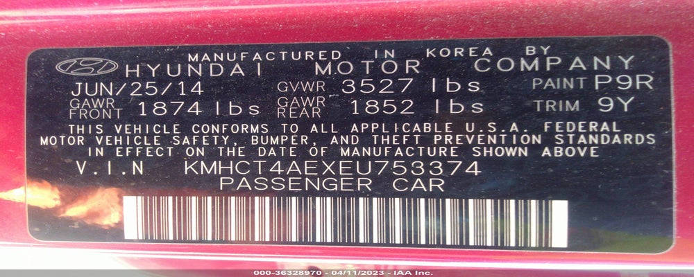 KMHCT4AEXEU753374 2014 HYUNDAI ACCENT photo no. 9
