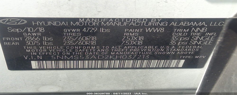 5NMS53AD2KH037213 2019 HYUNDAI SANTA FE photo no. 9