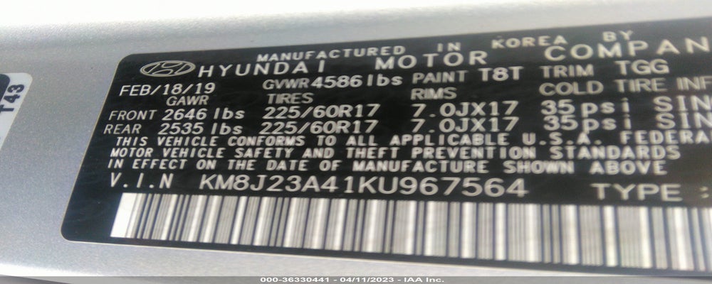 KM8J23A41KU967564 2019 HYUNDAI TUCSON photo no. 9