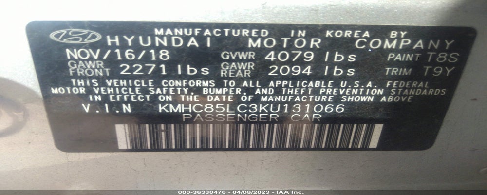 KMHC85LC3KU131066 2019 HYUNDAI IONIQ HYBRID photo no. 9