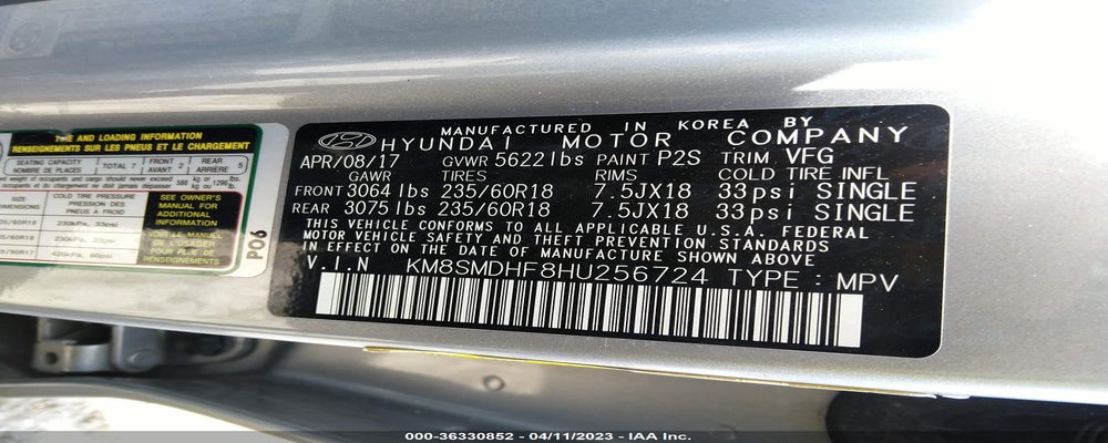 KM8SMDHF8HU256724 2017 HYUNDAI SANTA FE photo no. 9