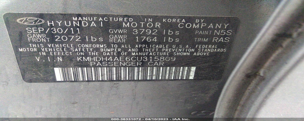 KMHDH4AE6CU315809 2012 HYUNDAI ELANTRA photo no. 9