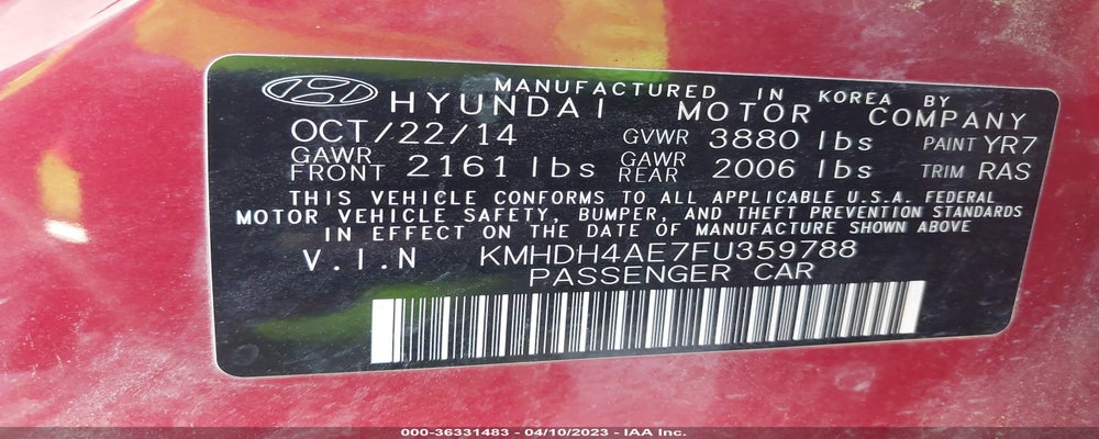 KMHDH4AE7FU359788 2015 HYUNDAI ELANTRA photo no. 9