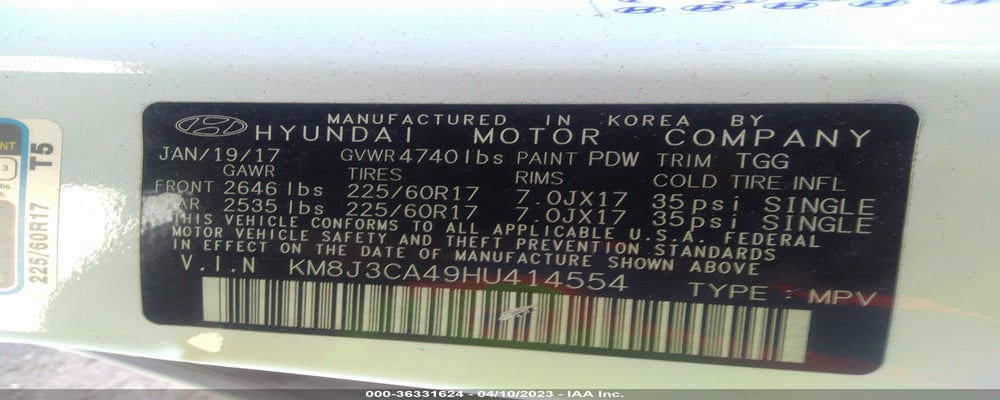 KM8J3CA49HU414554 2017 HYUNDAI TUCSON photo no. 9
