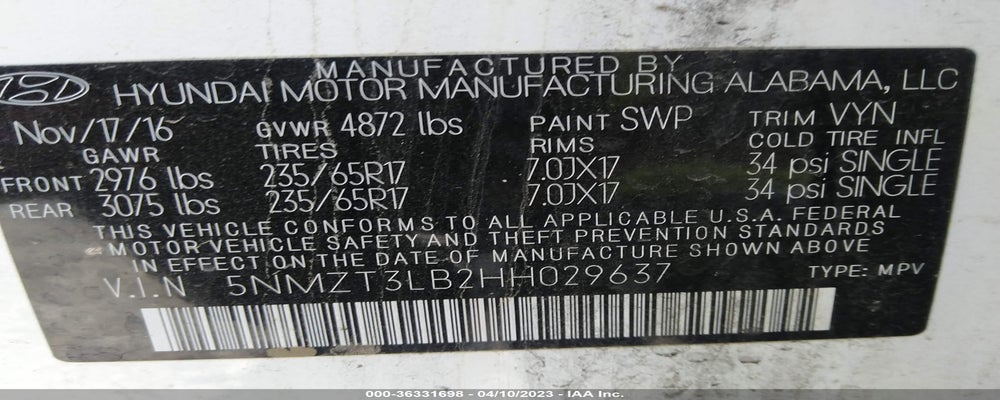 5NMZT3LB2HH029637 2017 HYUNDAI SANTA FE SPORT photo no. 9
