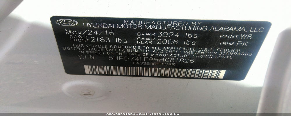 5NPD74LF9HH081826 2017 HYUNDAI ELANTRA photo no. 9