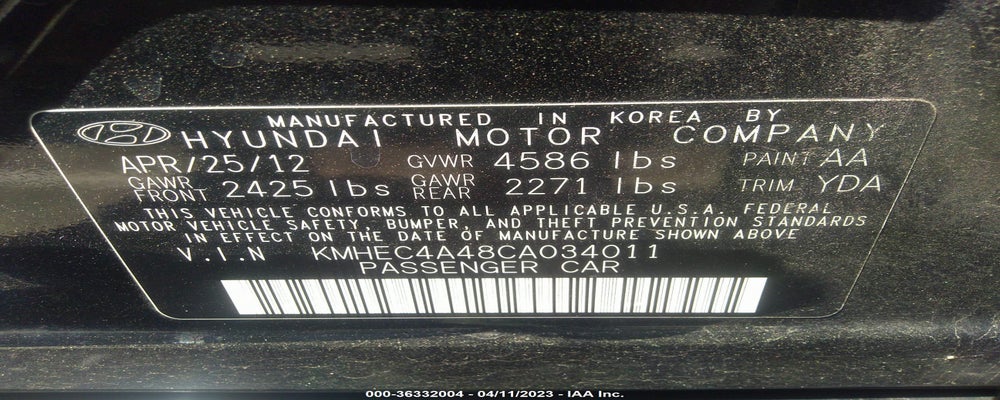 KMHEC4A48CA034011 2012 HYUNDAI SONATA photo no. 9