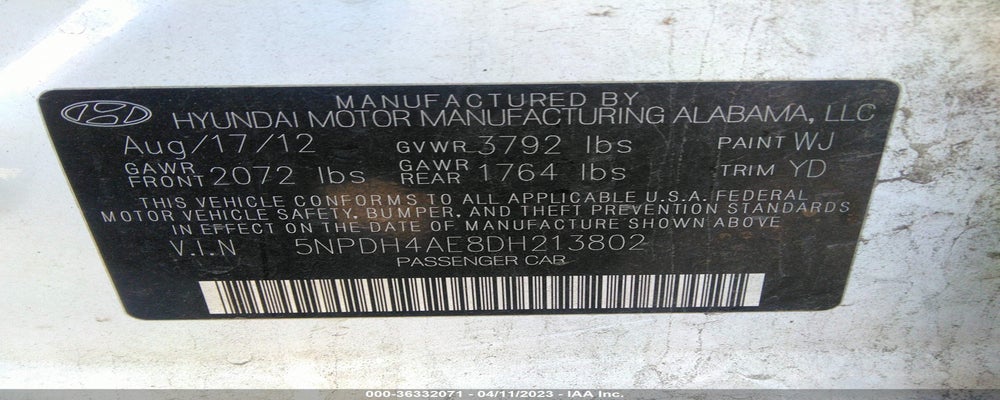 5NPDH4AE8DH213802 2013 HYUNDAI ELANTRA photo no. 9