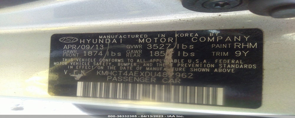 KMHCT4AEXDU482962 2013 HYUNDAI ACCENT photo no. 9