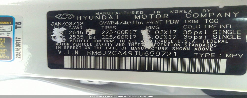 KM8J2CA49JU659721 2018 HYUNDAI TUCSON photo no. 9