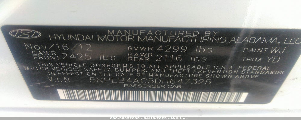 5NPEB4AC5DH647325 2013 HYUNDAI SONATA photo no. 9