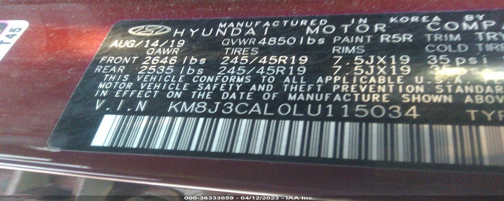 KM8J3CAL0LU115034 2020 HYUNDAI TUCSON photo no. 9