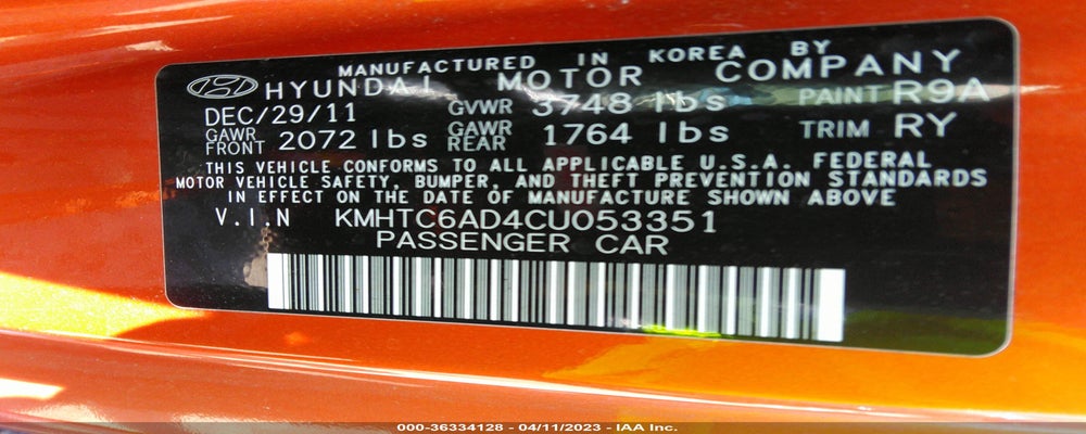 KMHTC6AD4CU053351 2012 HYUNDAI VELOSTER photo no. 9