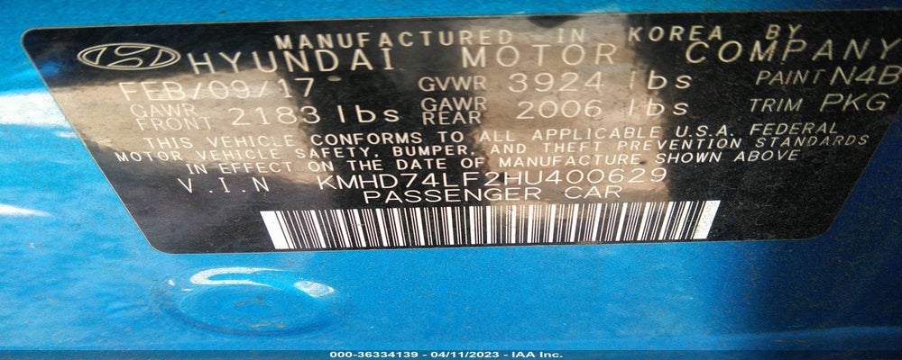 KMHD74LF2HU400629 2017 HYUNDAI ELANTRA photo no. 9