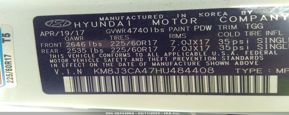 KM8J3CA47HU484408 2017 HYUNDAI TUCSON photo no. 9