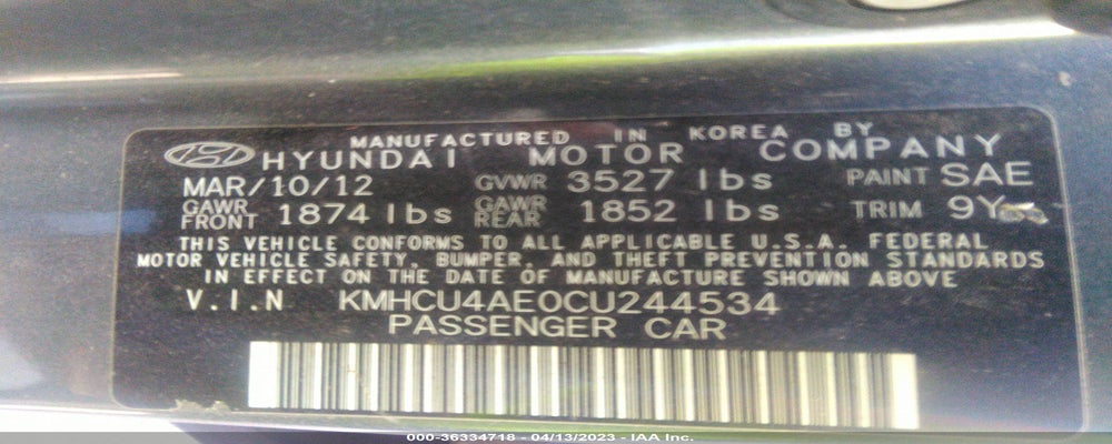 KMHCU4AE0CU244534 2012 HYUNDAI ACCENT photo no. 9