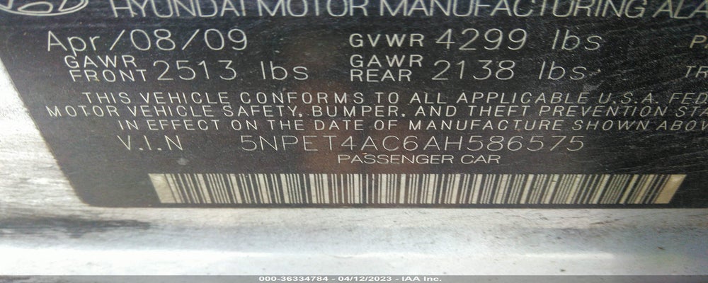 5NPET4AC6AH586575 2010 HYUNDAI SONATA photo no. 9