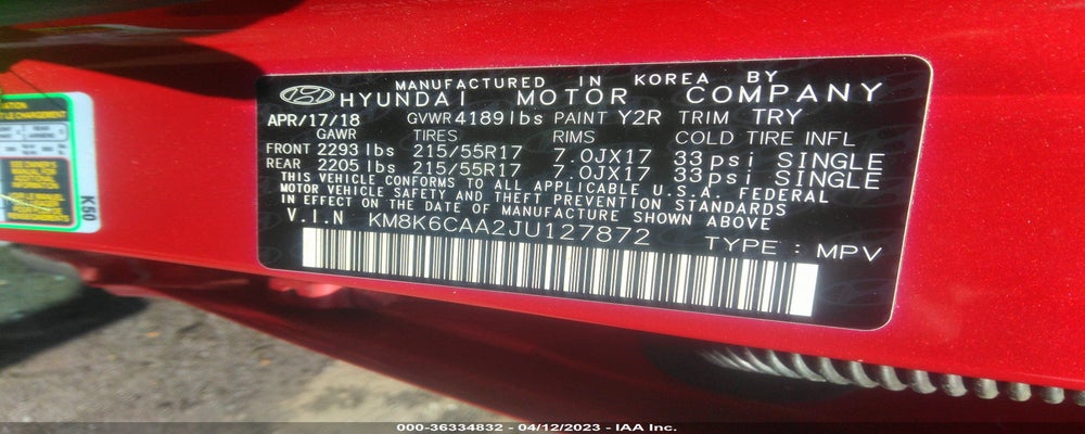 KM8K6CAA2JU127872 2018 HYUNDAI KONA photo no. 9