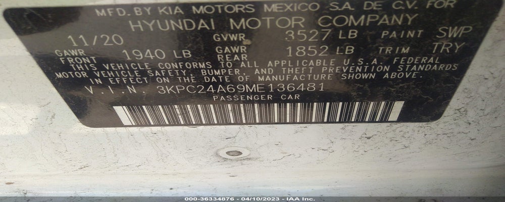 3KPC24A69ME136481 2021 HYUNDAI ACCENT photo no. 9