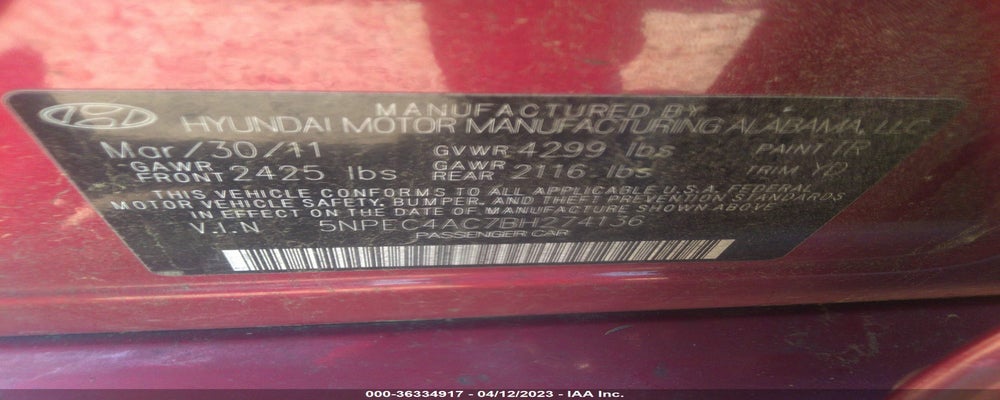 5NPEC4AC7BH274136 2011 HYUNDAI SONATA photo no. 9