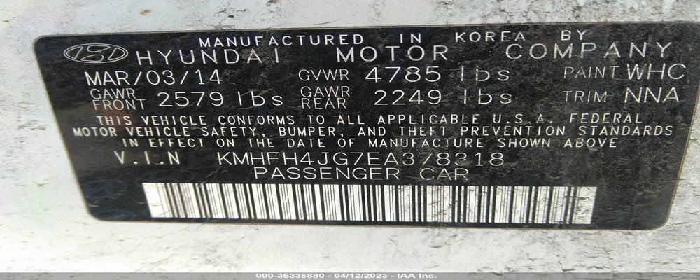 KMHFH4JG7EA378318 2014 HYUNDAI AZERA photo no. 9