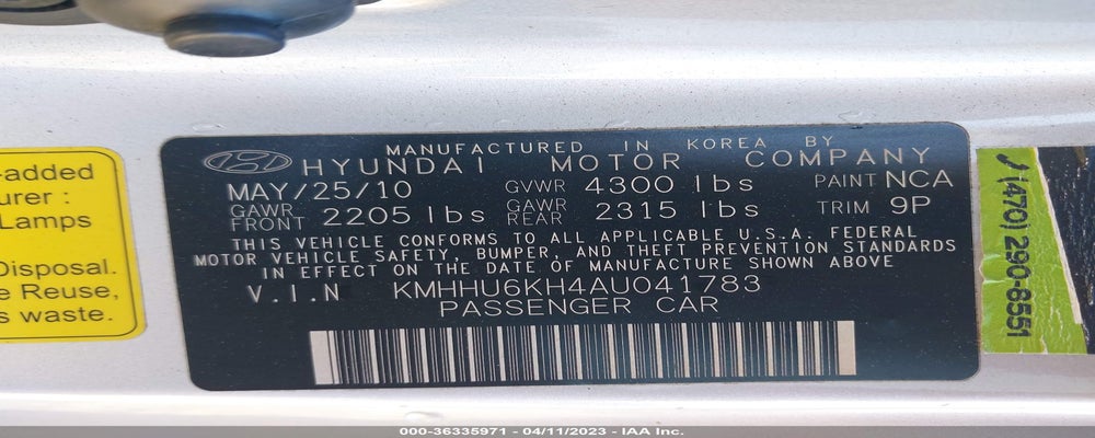 KMHHU6KH4AU041783 2010 HYUNDAI GENESIS COUPE photo no. 9