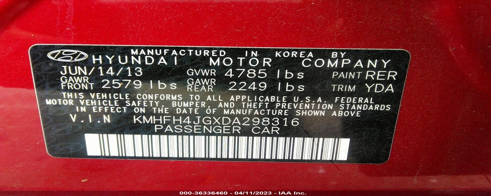 KMHFH4JGXDA298316 2013 HYUNDAI AZERA photo no. 9