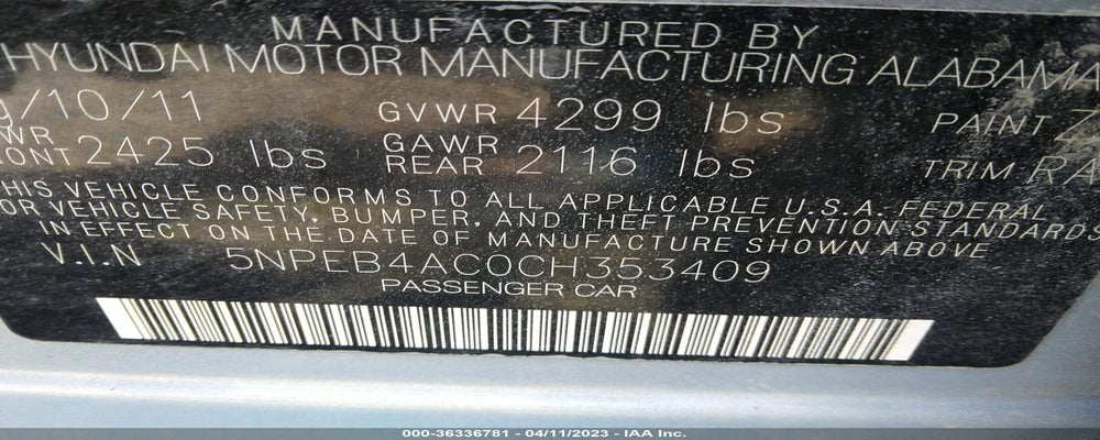 5NPEB4AC0CH353409 2012 HYUNDAI SONATA photo no. 9