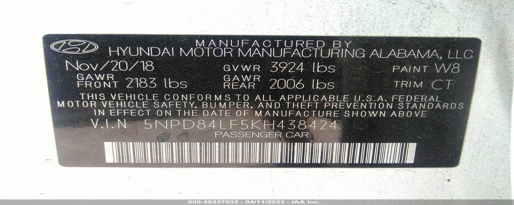 5NPD84LF5KH438424 2019 HYUNDAI ELANTRA photo no. 9