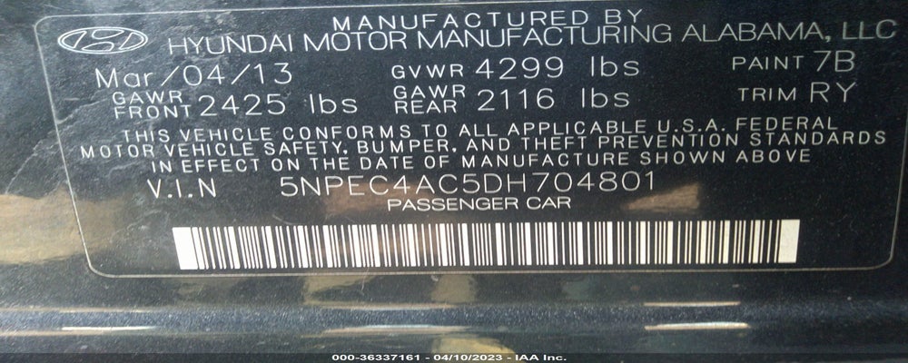 5NPEC4AC5DH704801 2013 HYUNDAI SONATA photo no. 9