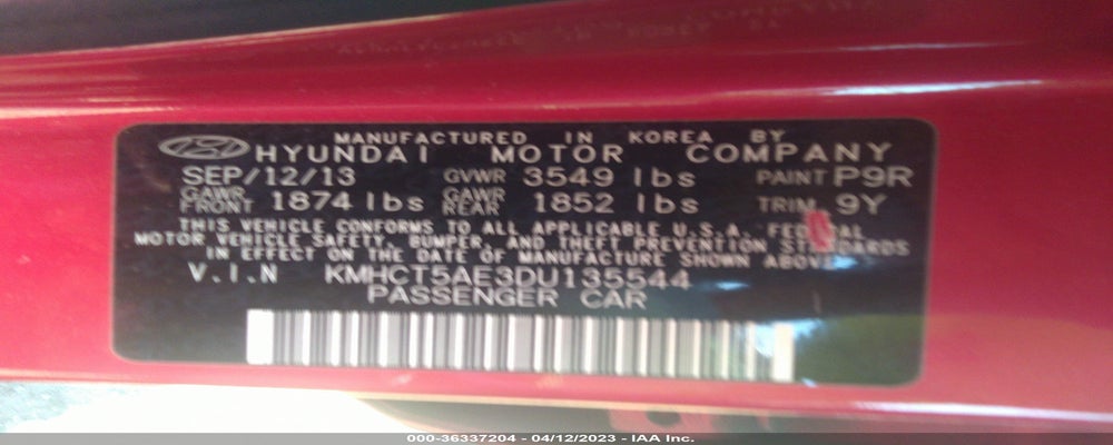KMHCT5AE3DU135544 2013 HYUNDAI ACCENT photo no. 9