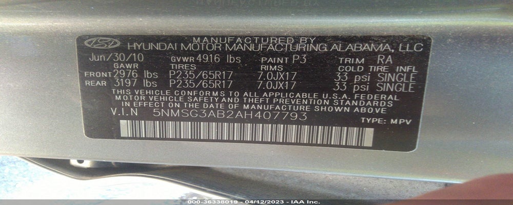 5NMSG3AB2AH407793 2010 HYUNDAI SANTA FE photo no. 9