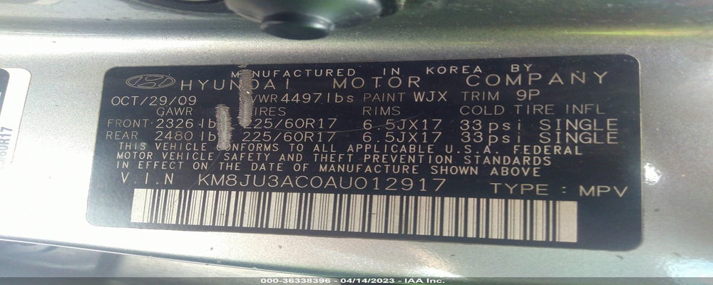KM8JU3AC0AU012917 2010 HYUNDAI TUCSON photo no. 9