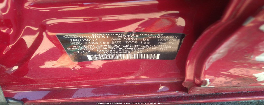 KMHD84LF5HU383807 2017 HYUNDAI ELANTRA photo no. 9