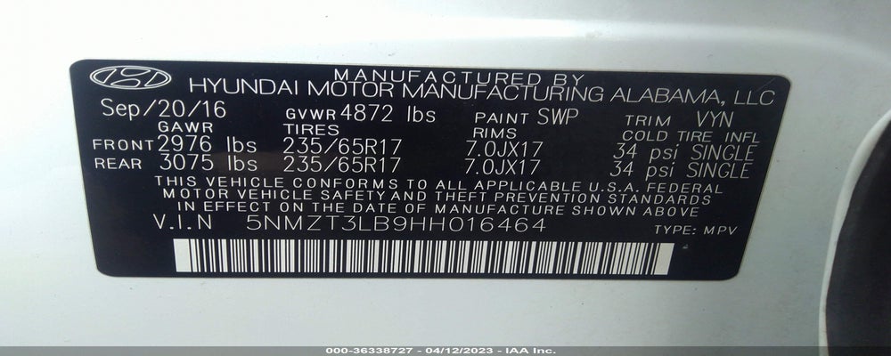 5NMZT3LB9HH016464 2017 HYUNDAI SANTA FE SPORT photo no. 9