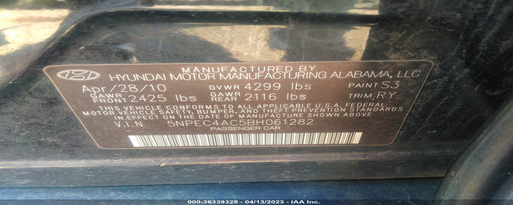 5NPEC4AC5BH061282 2011 HYUNDAI SONATA photo no. 9