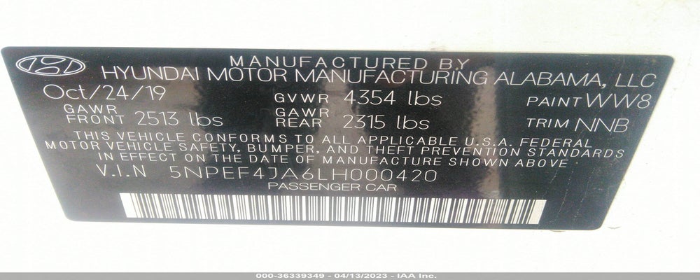 5NPEF4JA6LH000420 2020 HYUNDAI SONATA photo no. 9