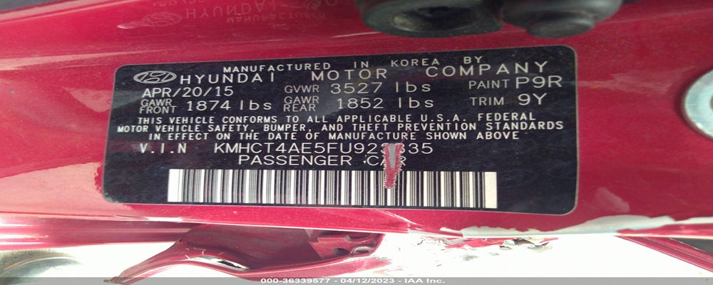 KMHCT4AE5FU923335 2015 HYUNDAI ACCENT photo no. 9