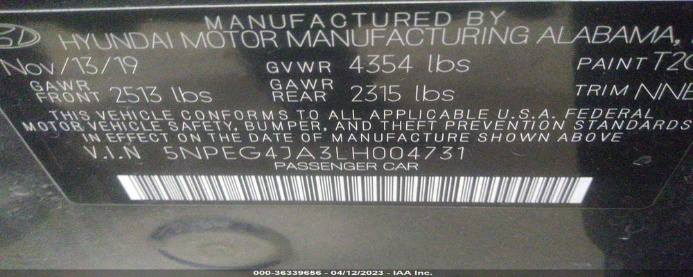 5NPEG4JA3LH004731 2020 HYUNDAI SONATA photo no. 9