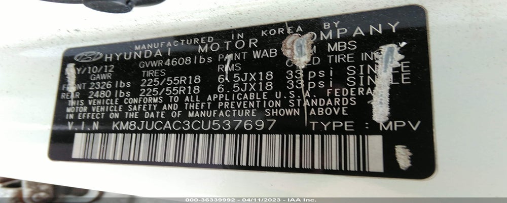 KM8JUCAC3CU537697 2012 HYUNDAI TUCSON photo no. 9