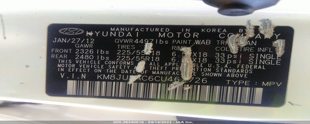 KM8JU3AC6CU467726 2012 HYUNDAI TUCSON photo no. 9