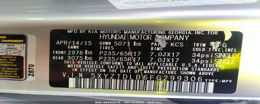 5XYZTDLB6FG299306 2015 HYUNDAI SANTA FE SPORT photo no. 9