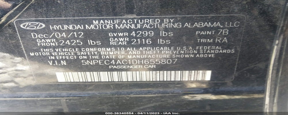 5NPEC4AC1DH655807 2013 HYUNDAI SONATA photo no. 9
